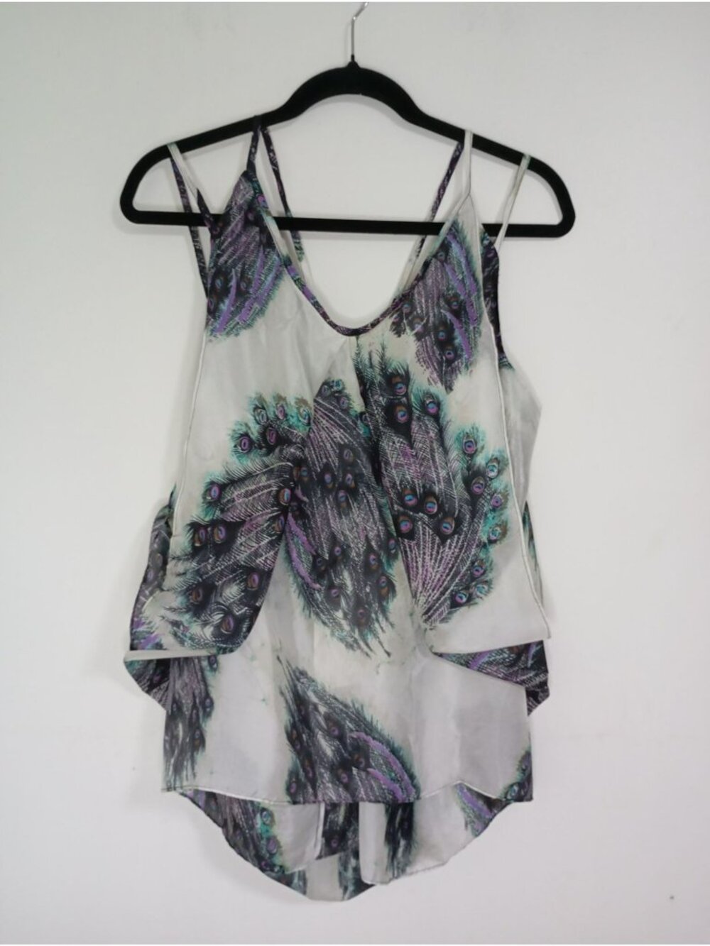 NWT Aryn K Silk Peacock Feather Print Sleeveless Layered Tank Top M